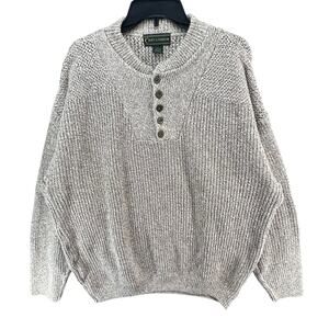 Vintage Croft & Barrow Henley Sweater Mens XLT Tan Cotton Knit Retro Grandpacore